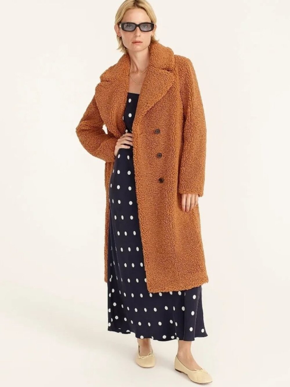 NWT J.Crew Double-breasted Teddy Sherpa Topcoat in Adobe Clay Coat S
